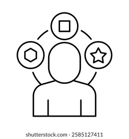 Experience icon. Person Icon with Multiple Stars Representing Knowledge, Skill Development, and Expertise Gained Over Time in Various Fields. Vector illustration.