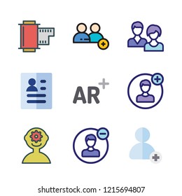 experience icon set. vector set about users, curriculum, augmented reality and add user icons set.
