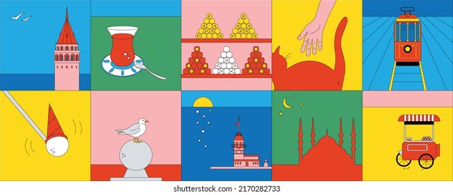 Experience Istanbul. Sticker pack in comics style. Vector graphics.