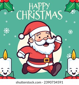 Experience a Joyful Winter Holiday with Our Vector Santa Claus on the Run, A Christmas Cartoon Personality for Young Ones