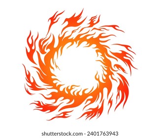 Experimente la energía hipnotizante de nuestra ilustración de fuego de llama en formato vectorial. Este diseño dinámico muestra una sinfonía de llamas que giran.