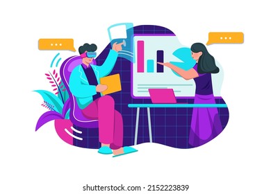 Experimente el concepto de la ilustración de Metaverse. Ilustración plana aislada en fondo blanco
