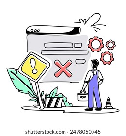 Experience the modern and clean aesthetic of a flat illustration featuring an Error Warning on the web