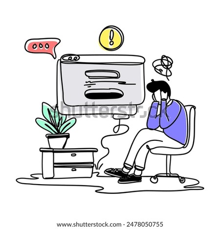 Experience the modern and clean aesthetic of a flat illustration featuring an Error Warning on the web