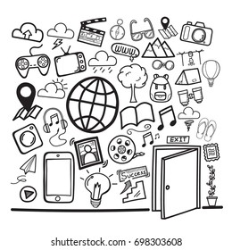 experience outside door. doodle hand drawing icon. vector illustration. 