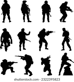 Experience the power and precision of these remarkable black vector silhouettes featuring a set of 12 army tactical teams. 