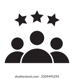 Experience qualification team black icon. Satisfaction user customer service review silhouette pictogram. good quality happy client high quality icon. Vector illustration. EPS 10