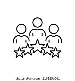 Experience Qualification Team Line Icon. Satisfaction User Customer Service Review Linear Pictogram. Good Quality Happy Client High Quality Outline Icon. Editable Stroke. Isolated Vector Illustration.