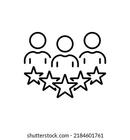 Experience Qualification Team Line Icon. Satisfaction User Customer Service Review Linear Pictogram. Good Quality Happy Client High Quality Outline Icon. Editable Stroke. Vector Illustration.