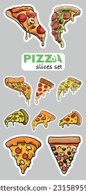 Experience the rich flavors of Italian cuisine with our exquisite pizza art! Featuring 10 styles of juicy pizza pieces, these hand-drawn vector graphics are perfect for menus, logos, and T-shirts.