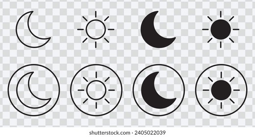 "Experience seamless transitions with our Sun and Moon Icon Set – day and night modes, screen brightness, and contrast symbols for UI and web elements."