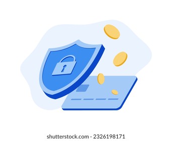 Experience secure mobile bank gateway payments with bank credit card. Protect online transactions concept with shield icon. E-commerce fraud vector illustration for online bank card gateway payment