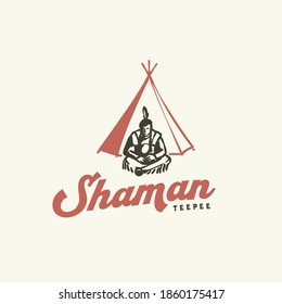 Experience Shaman Meditate In Front Of His Teepee Logo Concept Design