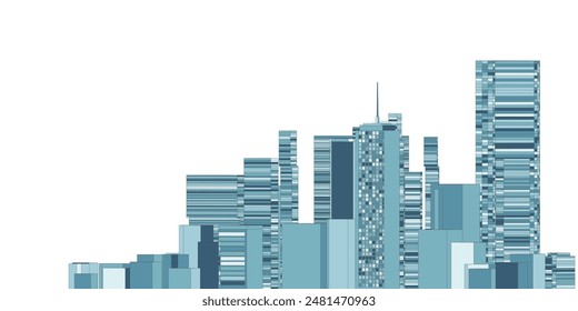 Experience a sleek and minimalist cityscape illustration in flat design, showcasing the iconic skyline of a bustling urban center.