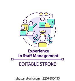 Experience In Staff Management Concept Icon. Benefit For Mentor Abstract Idea Thin Line Illustration. Leadership. Isolated Outline Drawing. Editable Stroke. Arial, Myriad Pro-Bold Fonts Used