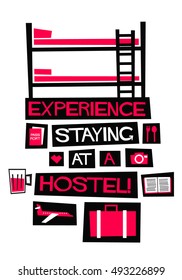Experience Staying At A Hostel (Flat Style Vector Illustration Quote Poster Design)