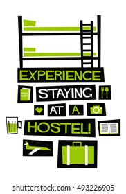 Experience Staying At A Hostel (Flat Style Vector Illustration Quote Poster Design)