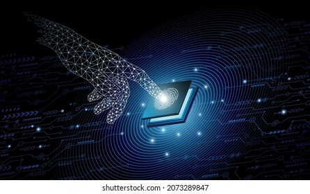 Experience the technology of the future.Futuristic fingerprint.Circuit security style.Biometric data security.Digital identify. Touch the future.