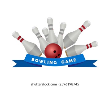 "Experience the thrill of bowling with this dynamic design featuring a red bowling ball striking down pins. Perfect for bowling enthusiasts, tournaments, sports events, and gaming themes."