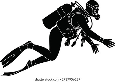 Experience the thrill of ocean exploration with this dynamic diver in scuba gear, perfect for projects about adventure, travel, and underwater exploration