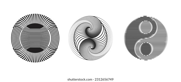 Experience the timeless vector line halftone illustration symbol of the Yin Yang icon. isolated on a pristine white background, inviting contemplation and harmony.