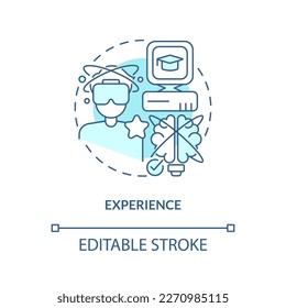 Experience turquoise concept icon. Enjoy virtual reality world. Layer of metaverse abstract idea thin line illustration. Isolated outline drawing. Editable stroke. Arial, Myriad Pro-Bold fonts used