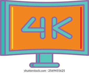 Experience ultra-high definition with this vibrant 4K display icon, perfect for tech, media, and design projects. Capture attention with this modern and striking symbol