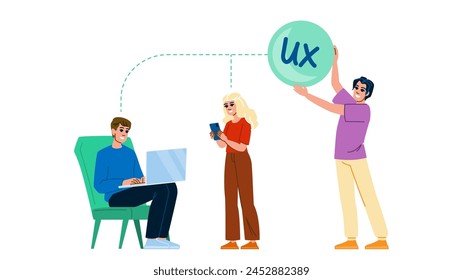 experience user research website vector. usability testing, data analysis, persona interaction experience user research website character. people flat cartoon illustration