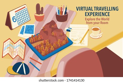 Experience the World with Virtual Travelling From Home, vector, Illustration,