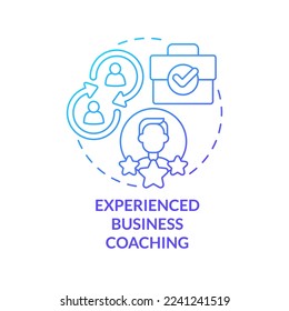 Experienced business coaching blue gradient concept icon. Business coaching service abstract idea thin line illustration. Entrepreneur. Isolated outline drawing. Myriad Pro-Bold font used