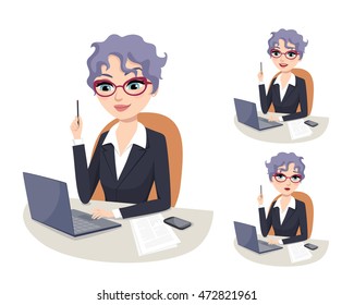 Experienced business woman solving problems at the office. Successful female senior executive CEO working on computer. Professional career powerful woman in Politics. 