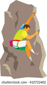 experienced climber climbs a steep rock