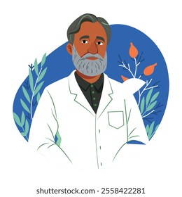 An experienced ecologist illustration in a flat style 

