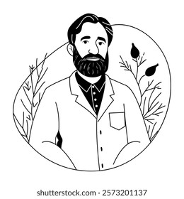 An experienced ecologist illustration in a glyph style 
