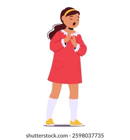 Experienced little girl child cartoon character singing son having vocal artistic performance vector illustration. Music school student enjoying concert participation isolated on white background