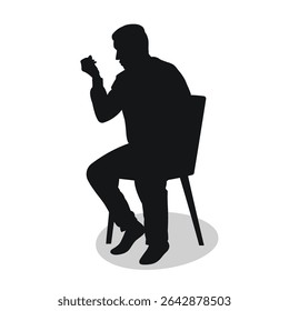 Experienced man explaining sitting, hand gesture, black silhouette