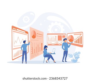 Experienced Office Supervisor Candidate, Gives Presentations in Business Seminars, Uses Pie Charts and Column Charts, flat vector modern illustration