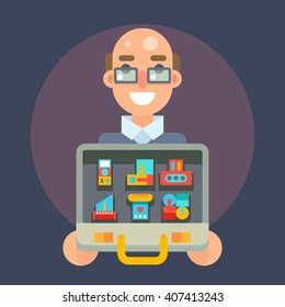 Experienced Professional Seller Case Goods Offer Sale Isolated Icon Flat Character Vector Illustration