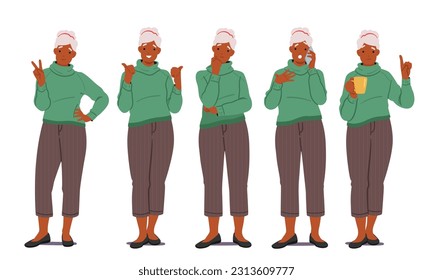 Experienced Senior Woman Character Expressing A Range Of Emotions Including Joy, Contentment, Wisdom, Resilience, And Nostalgia, Reflecting A Life Well-lived. Cartoon People Vector Illustration