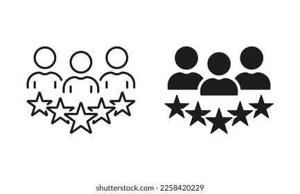 Experienced Team Silhouette and Line Icon. User or Customer Satisfaction. High Quality Service Pictogram. Good Quality Review, Happy Client Icon. Editable Stroke. Isolated Vector Illustration.