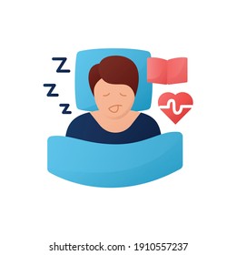 Experiences asleep flat icon. Sleep disorder. Healthy sleeping concept. Sleep problems treatment. Reliving dreams. Health care. Color isolated vector illustration 