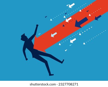Experiencing a disaster or crisis. crisis arrow attacking man 