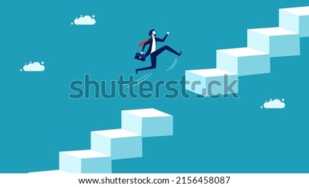 Experiencing obstacles and risks. businessman jumping over the gap of the stairs