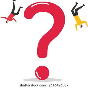 Experiencing problems. Businessman slips and falls on a question mark stock illustration

