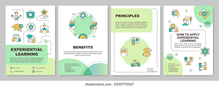 Experiential learning benefits green circle brochure template. Leaflet design with linear icons. Editable 4 vector layouts for presentation, annual reports. Arial-Black, Myriad Pro-Regular fonts used