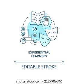 Experiential Learning Turquoise Concept Icon. Adult Education Theories And Forms Abstract Idea Thin Line Illustration. Isolated Outline Drawing. Editable Stroke. Arial, Myriad Pro-Bold Fonts Used