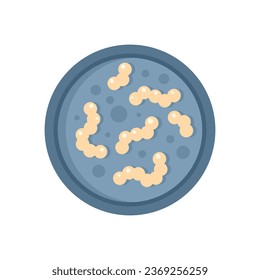 Experimento bacteria icono vector plano. Plato de Petri. Ciencia de virus aislada