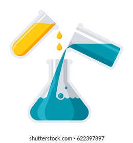 Experiment or chemistry concept with laboratory flask and test tube, vector illustration in flat style