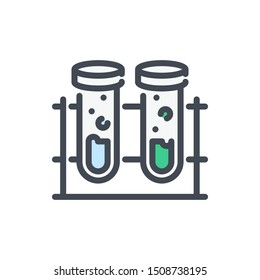 Сhemical experiment color line icon. Lab flask vector outline colorful sign.