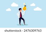 Experiment with creative ideas, research to invent products, and analyze business, concept of A businessman experiments with a new idea lightbulb to invent a product